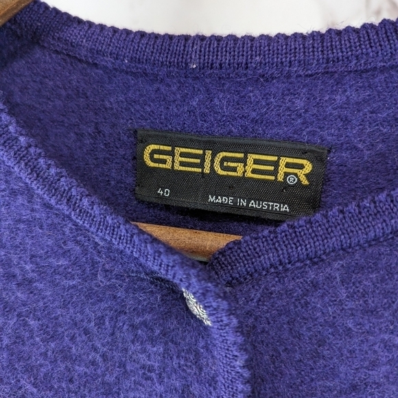 Geiger Jacket Women Medium 40 Purple Boiled Wool Button Crop Retro Vintage - Picture 3 of 13